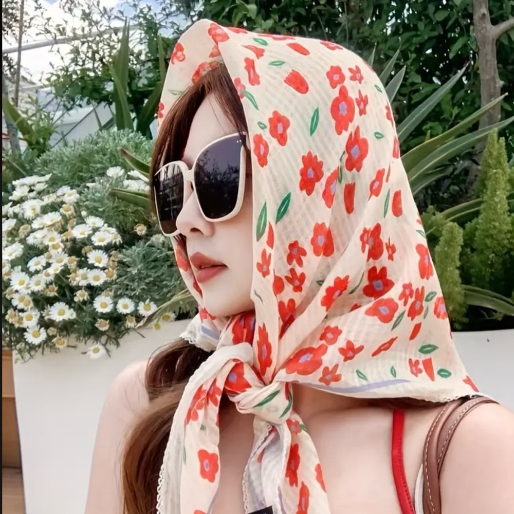 New! Floral Headscarf Korean Style Shawl 35.43” x 35.43” inches